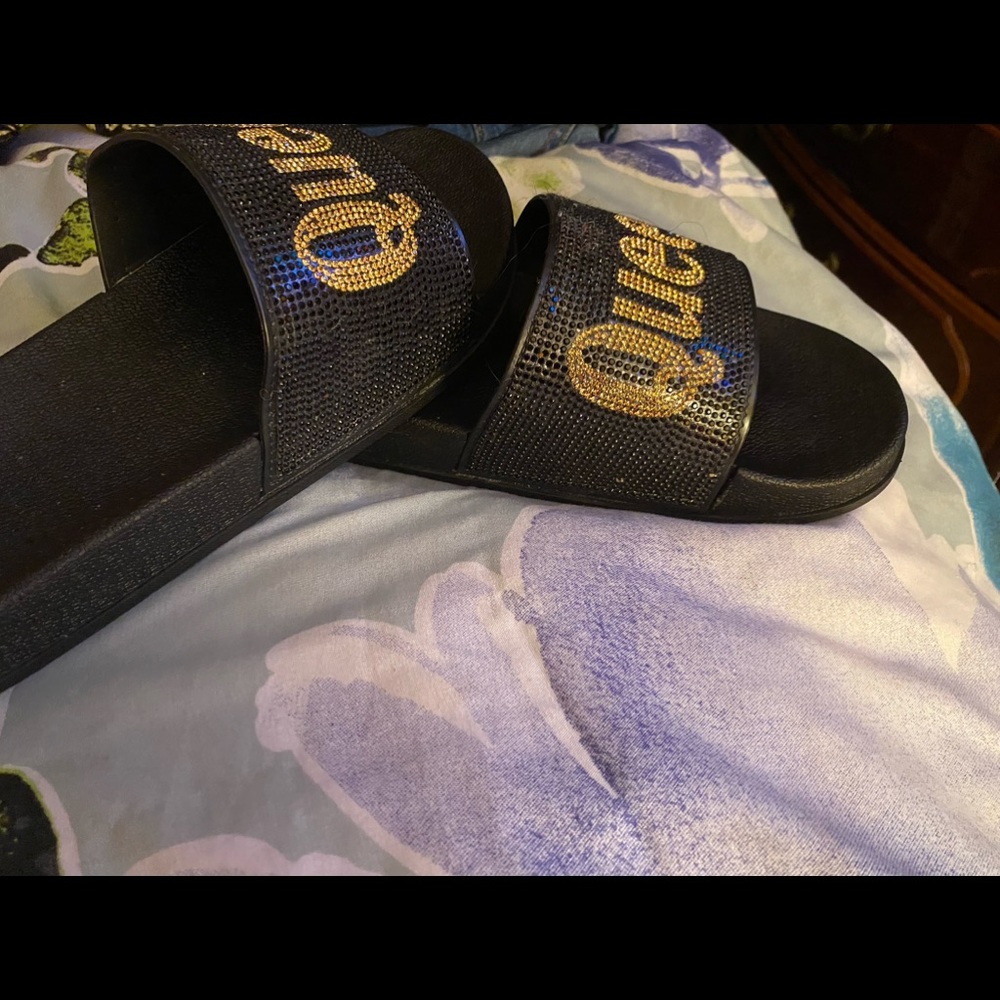 Black Bling Queen Slides
